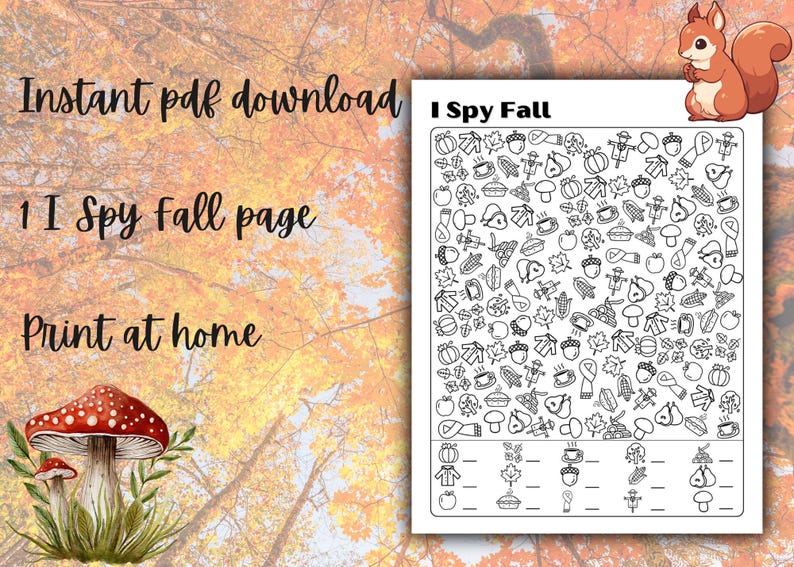 I Spy Fall Printable Activity Page (digital Download) - Etsy Canada