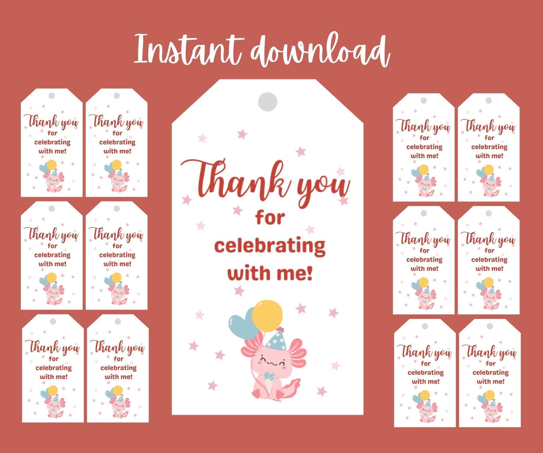 Axolotl Thank You Gift Bags - 20 Pack 13x8 Inch Premium Paper Bags With Handles