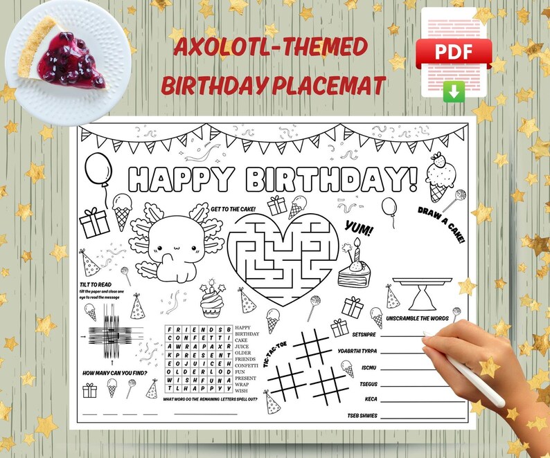 Printable Axolotl Birthday Placemat for Girls, Axolotl Birthday