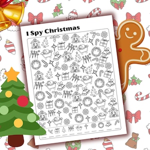I Spy Christmas Activity Sheet, Christmas Coloring Page, Christmas Activity for Kids