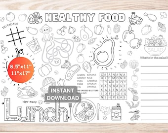Healthy Food Placemat Printable, Kids Activity Page (PDF)