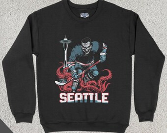Mikrofaser-Hockey-Sweatshirt, Kraken Eishockey-Sweatshirt, Sportkleidung, Hockey-Fan-Geschenk, Hockey-Liebhaber, Vintage Hockey