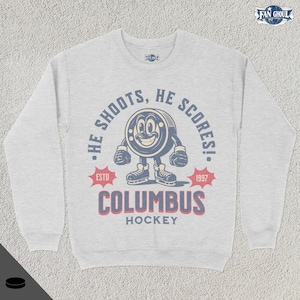 Retro Columbus Hockey Sweatshirt, Vintage 70s Mascot Crewneck, Sports Sweater, Hockey Fan Gift, Hockey Lover Apparel, 80s Blue Jacket Merch