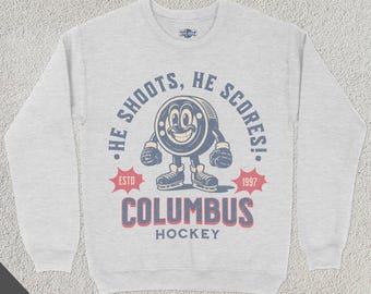 Retro Columbus Hockey Sweatshirt, Vintage 70s Mascot Crewneck, Sports Sweater, Hockey Fan Gift, Hockey Lover Apparel, 80s Blue Jacket Merch