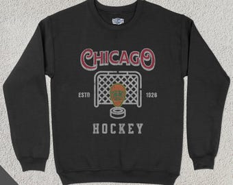 Vintage Chicago Hockey Crewneck, Amerikanisches Sport-Sweatshirt, US Sportbekleidung, Hockey Fan Geschenk, Hockey Kleidung, Vintage Pullover, Blackhawk