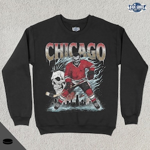 Chicago Hockey Crewneck, American Team Sports Sweatshirt, America Sports Clothing, Hockey Fan Gift, Hockey Lover, Vintage, Black Hawk