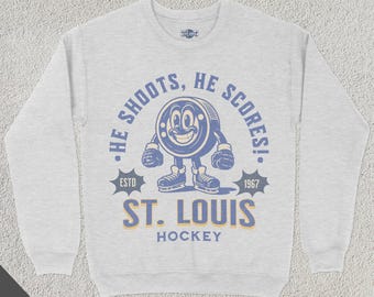 Retro St Louis Hockey Sweatshirt, Vintage 70s Mascot Crewneck, Sports Sweater, Hockey Fan Gift, Hockey Lover Apparel, 80s Blue Merch
