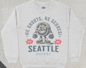 Retro Mikrofaser-Hockey Sweatshirt, 70er Jahre Maskottchen Rundhalsausschnitt, Sport-Pullover, Eishockey Fan Geschenk, Eishockey Liebhaber, 80er Jahre Kraken Merch
