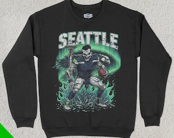 Sudadera de cuello redondo de Seattle Football, ropa deportiva de EE. UU., regalo para fanáticos del fútbol, ropa vintage para amantes del fútbol, Seahawks