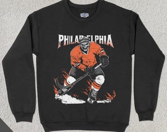 Moletom de gola redonda Philadelphia Hockey, moletom esportivo retrô, roupas esportivas dos EUA, presente para fãs de hóquei, roupas para amantes de hóquei, hóquei Flyer vintage