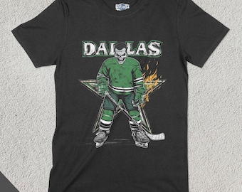 ダラスホッケーシャツ、ダラススタースポーツTシャツ、アイスホッケーチームウェア、ホッケーファンギフト、ホッケー愛好家向けアパレル、ヴィンテージ、ダラステキサス、スター