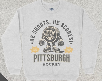 Retro Pittsburgh Hockey Sweatshirt, Vintage 70s Mascot Crewneck, Sports Sweater, Hockey Fan Gift, Hockey Lover Apparel, 80s Penguin Merch