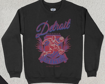 Vintage Detroit Basketball Crewneck, American Sports Sweatshirt, US Sports Clothing, Basketball Fan Gift, Basketball Varsity Apparel