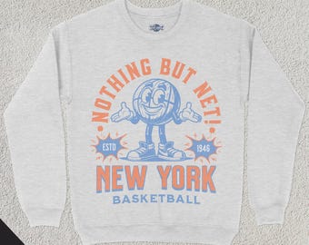 Retro New York Basketball Sweatshirt, Vintage 70s Mascot, Sports Sweater, Basketball Fan Gift, Basketball Apparel, 80s Knick Merch