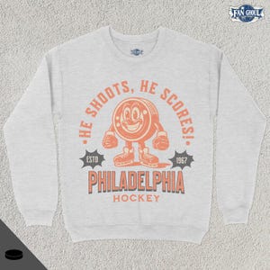 Retro Philadelphia Hockey Sweatshirt, Vintage 70er Jahre Maskottchen Rundhalsausschnitt, Sport-Pullover, Hockey Fan Geschenk, Hockey-Liebhaber-Kleidung, 80er Jahre Flyer Merch