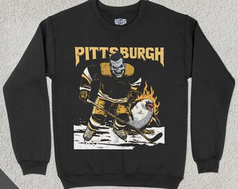 Sudadera retro de hockey de Pittsburgh con cuello redondo, ropa deportiva de EE. UU., regalo para fanáticos del hockey, ropa para amantes del hockey, hockey vintage