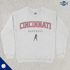 Cincinnati Baseball Varsity Sweatshirt, Sports Crewneck, College Sweater, Baseball Fan Gift, Baseball Lover Apparel, Vintage Retro, Red