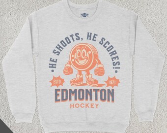 Retro Edmonton Hockey Sweatshirt, Vintage 70s Mascot Crewneck, Sports Sweater, Hockey Fan Gift, Hockey Lover Apparel, 80s Oiler Merch