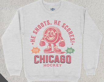 Retro Chicago Hockey Sweatshirt, Vintage 70er Jahre Mascot Crewneck, Sportpullover, Hockey Fan Geschenk, Hockey Liebhaber Bekleidung, 80er Jahre Blackhawk Merch