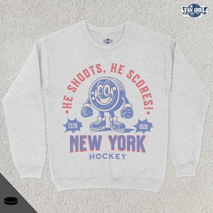 Retro New York Hockey Sweatshirt, Vintage 70s Maskotka Crewneck, Sweter sportowy, Prezent dla fana hokeja, Odzież dla miłośników hokeja, Towary Ranger z lat 80.