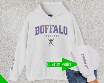 Custom Buffalo Football Hoodie, Vintage Style Sweater, Buffalo Bill Hoodie, Sunday Football Fan Gift, Buffalo New York Apparel, Personalized
