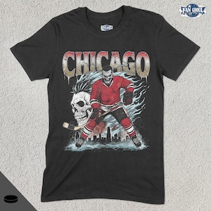 Chicago Hockey Shirt, American Team Sports Tee, America Sports Clothing, Hockey Fan Gift, Hockey Lover Apparel, Vintage Hockey, Black hawk