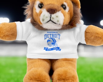 Lion Plushie, Detroit Football Stuffed Animal with Tee, Football Fan Gift, Team Mascot Soft Toy, Game Day Decor, Sports Lover, Gift for Kids