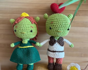 Crochet Shrek and Fiona Dolls: Handmade Cotton Amigurumi Couple