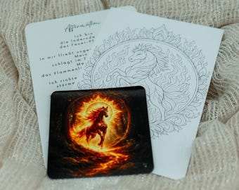 Feuerpferd 2026 Set | Magnet, Affirmation & Mandala | Spirituelle Begleitung Jahresenergie | Geschenk bewusst leben