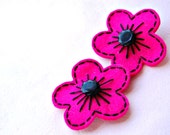 Hot Pink and Black Blossom Hair Clip Pair