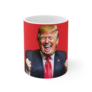 Political Statement Mug - Donald Trump Cheering 2024, Gifts for Political Enthusiasts, Election, Unique Coffee Mug, Funny Gift for Dad