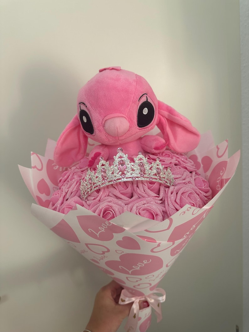 Stitch - Plush Eternal Rose Bouquet. Glitter Roses. Gift for couples for anniversaries, birthdays, and Valentine's Day. image 7