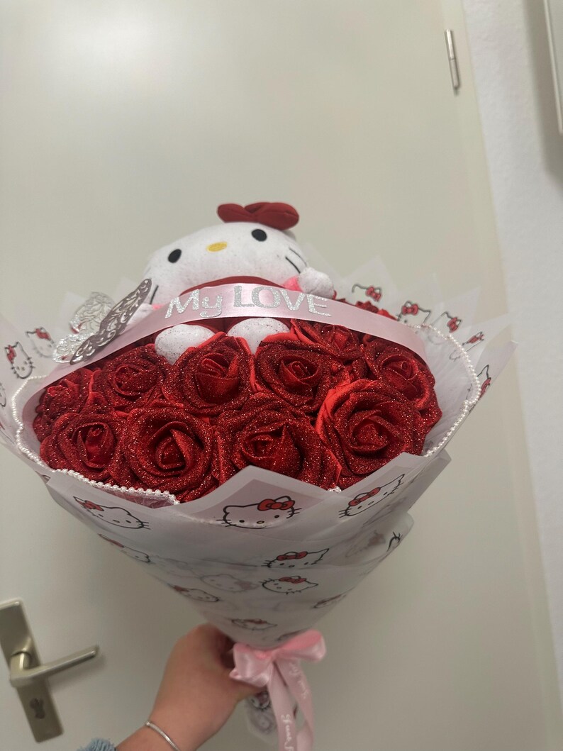 Hello Kitty Plush Eternal Rose Bouquet. Gift for Couples for ...