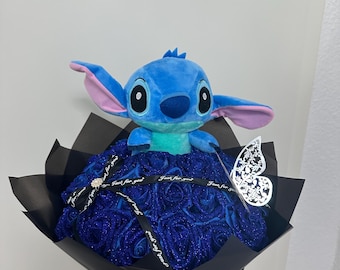 Stitch -Plüsch Ewiger Rosenstrauß.Glitzer Rosen.Geschenk für Paare zum Jahrestag, Geburtstag Geschenk.Valentinstag.