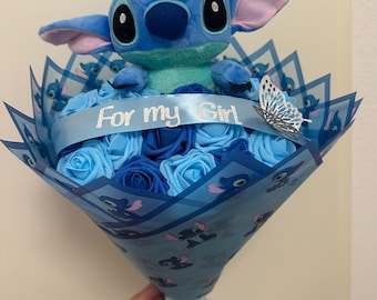 Stitch Plush Eternal Rose Bouquet. Gift for couples for anniversaries, birthdays, Mother's Day, Valentine's Day.
