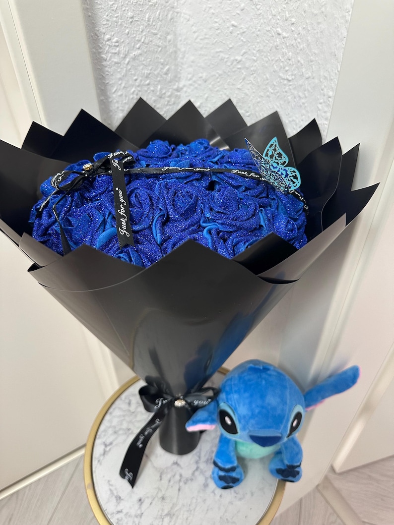 Stitch - Plush Eternal Rose Bouquet. Glitter Roses. Gift for couples for anniversaries, birthdays, and Valentine's Day. image 4
