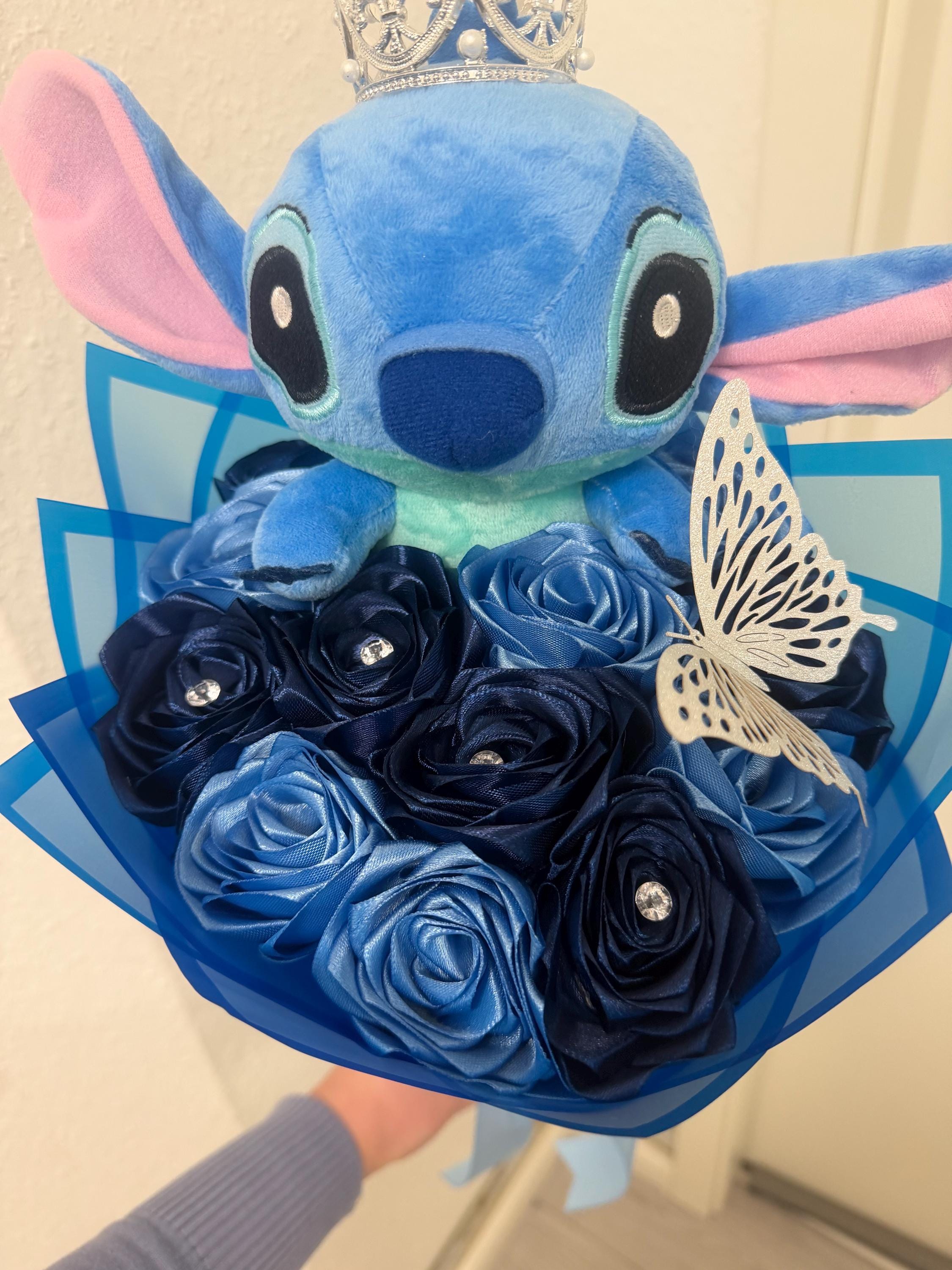 Stitch Plush Eternal Rose Bouquet. Ramo Buchon. Blue Roses. Gift for ...
