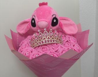 Stitch - Plush Eternal Rose Bouquet. Glitter Roses. Gift for couples for anniversaries, birthdays, Valentine's Day, Mother's Day.