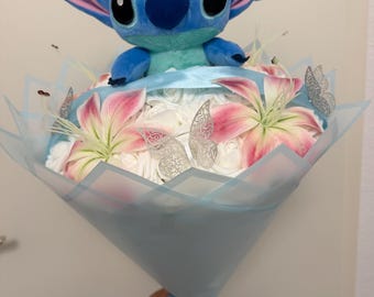 Weiße Rosen Blumenstrauß mit Lilien und Schmetterlingen | Personalisierter Name und Datum.Geschenk für Paare zum Jahrestag,Geburtstag.