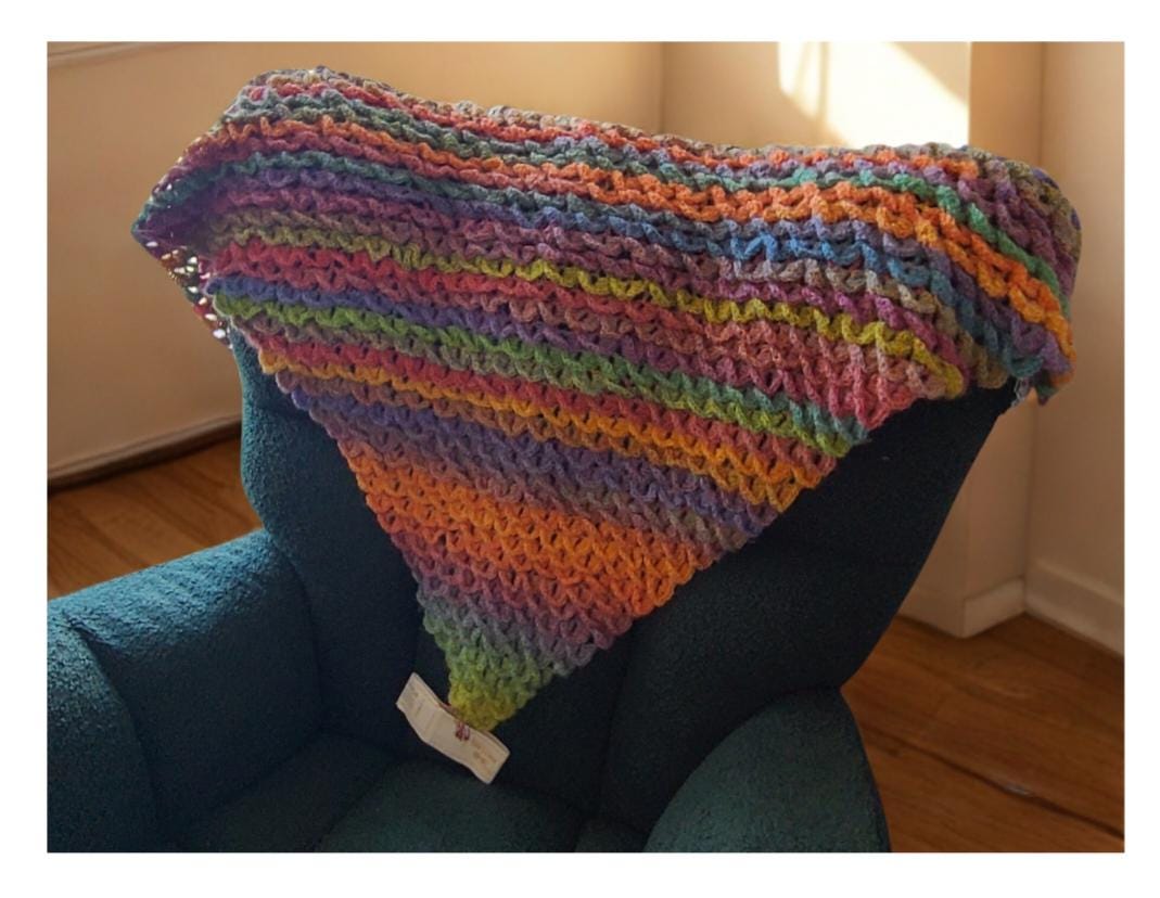 Dragon Scale Crochet Shawl: Rainbow Triangle Wrap, Artisan Handmade