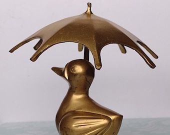 Golden Colored Brass Metal Duck with Umbrella
