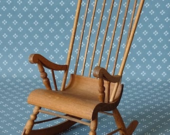 Hand Crafted Wood Miniature Rocking Chair Signed by Quebec Artist Albert Nadeau