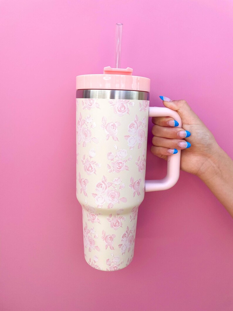 Rock Paper Scissors - Cream & Pink Bow 40oz Tumbler - Thumbnail 2