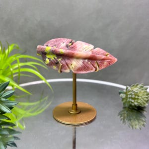 Blossom Jasper Feather Leaf Carving on Stand – Nature-Inspired Crystal Art