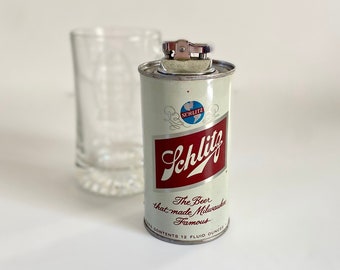 Schlitz Beer Can Lighter.  Vintage Metal Beer Can Table Lighter.  Japan Lighter. 1960's or 1970's.  Beer Can Lighter.  Vintage Lighter.