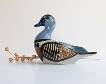 Vintage Mexico Tonala Style Ceramic Pottery Bird Duck.  Mexico Folk Art.  Talavera Style Pottery.