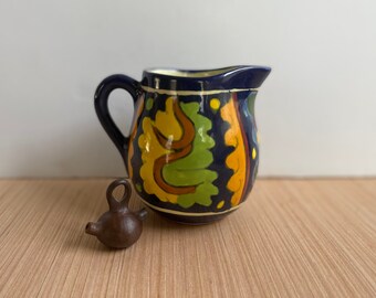 Beautiful Mexico Pitcher. Lead free Pottery.  Colorful and Festive.  Mexican Mini Pitcher.