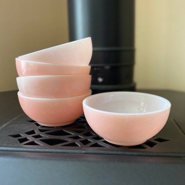 Vintage Fire King 5" Serving, Soup, Chili or Ice Cream Bowls.  1950's Oven Ware.  Made in the USA.  1.5 cup serving.  Retro Pink or Rose.