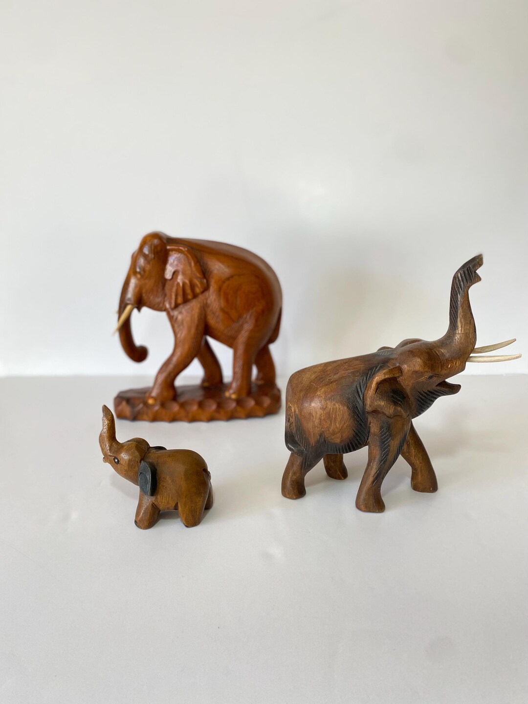 Hand Crafted Wooden Elephant Figurine Set