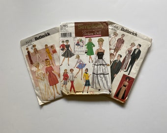 Barbie & Ken Butterick and Simplicity Paper Patterns.  Uncut and Unused.  Retro pattern instruction.  Lot of 3 patterns.